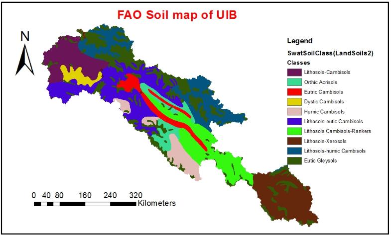 Soil map Source: FAO soil map used which is freely available on water base project website and having