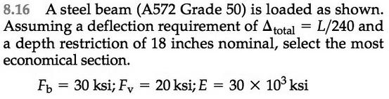 Example 1 (pg 412) *Hypothetically determine the size of section required when the