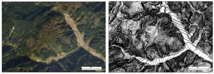 Fig.4 Digital photo (left) and LIDAR height data image (right) of Izumozaki Town (Iwahashi et al, 2009) 5.