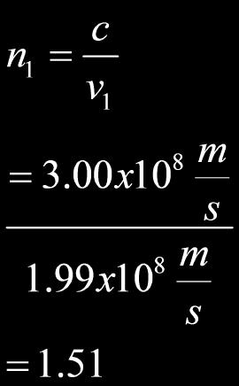 Slide 26 (Answer) / 108 8 The speed of light in an unknown medium is.99 x 10 8 m/s. The speed of light in the vacuum is 3 x 10 8 m/s.