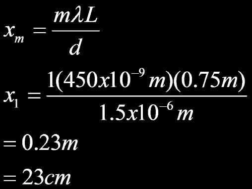 What is the distance from the midpoint of the screen to the 1st order maxima for light