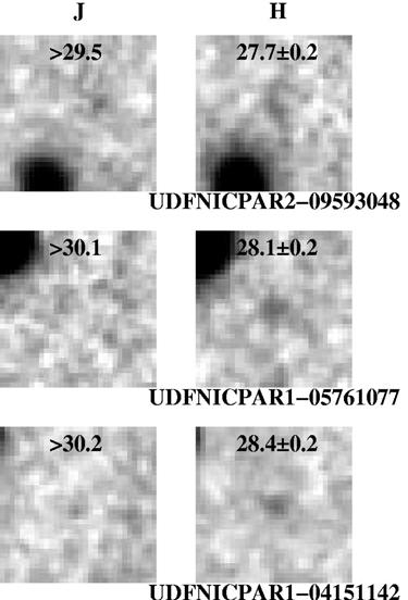 Galaxies at z~10 (J-dropouts) J-H>1.8 J-dropout criterion 11 J-dropout candidates in 14.