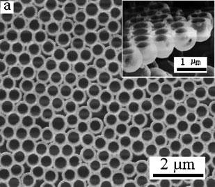Figure 2(a) shows the SEM image of the products at a low magnification, indicating the large-area 2D patterned polyaniline-csa film made up of hollow polyaniline-csa nanobowls with uniform openings