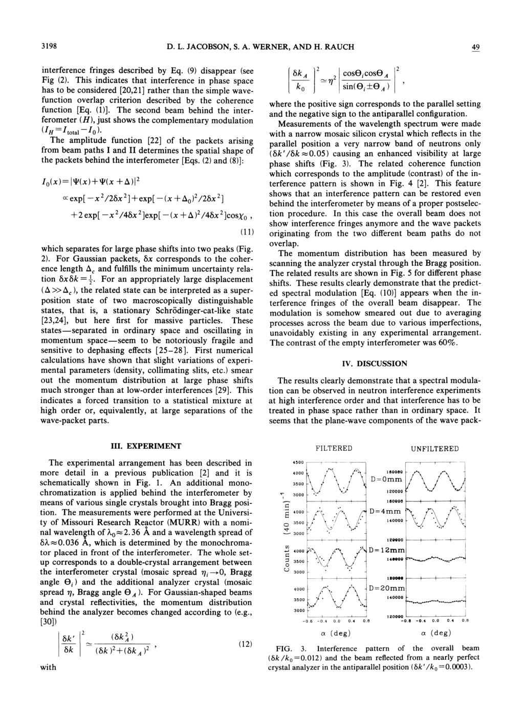 Recover of interference pattern I osc e 2 σ 2 p 2 2 cos ( p 0 ) By momentum selection σ p is decreased and the interference
