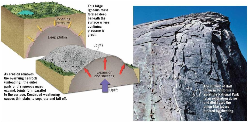 Weathering of Rocks to Form Sediment Sheeting occurs when entire slabs of intrusive igneous rock break loose Removal