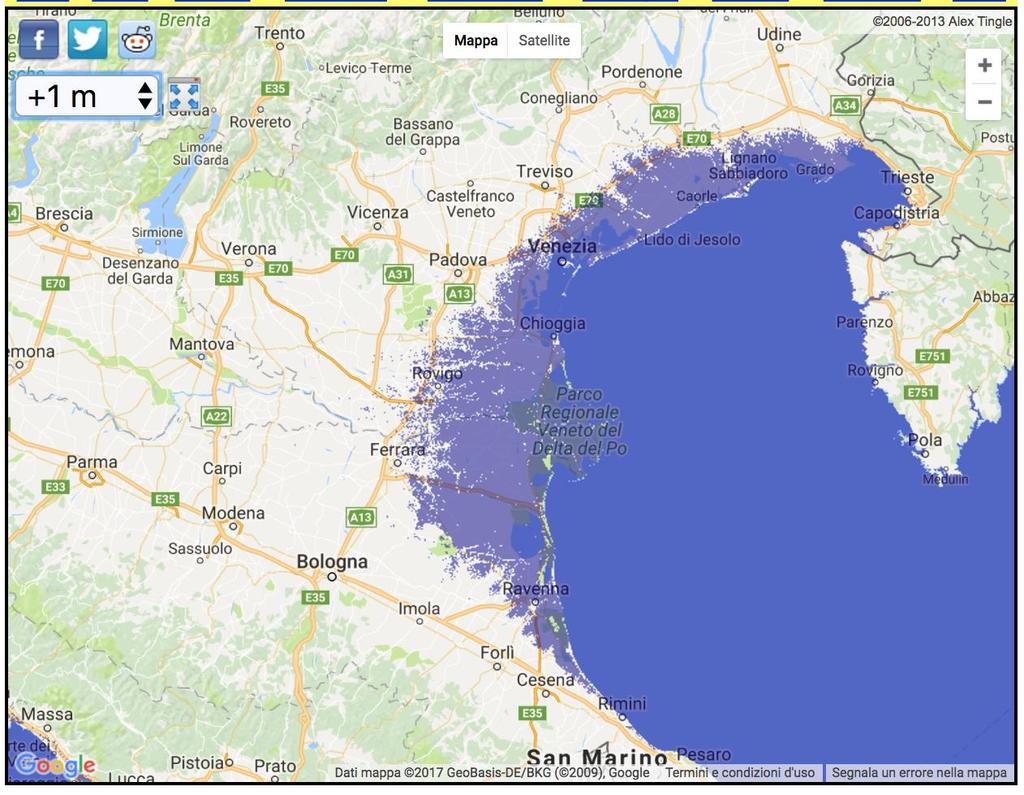 SEA LEVEL INCREASE IN VENICE The map above shows areas of Venice, Italy that