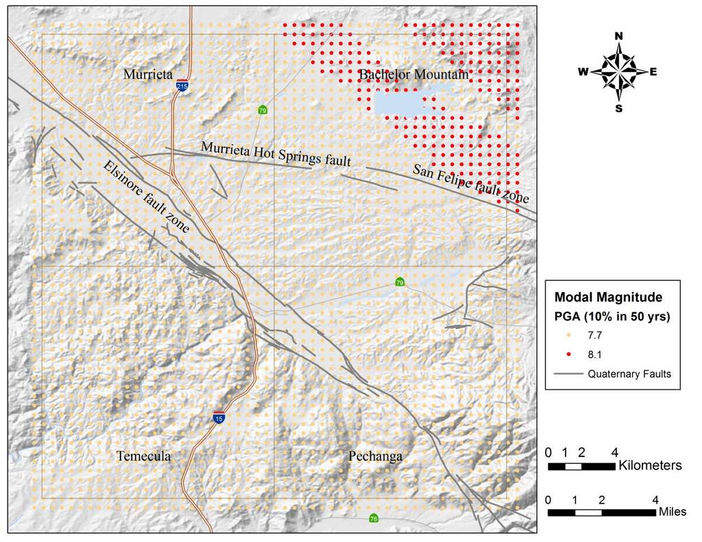Figure 3. Modal magnitude for earthquake-induced landslide hazard zone mapping analysis.