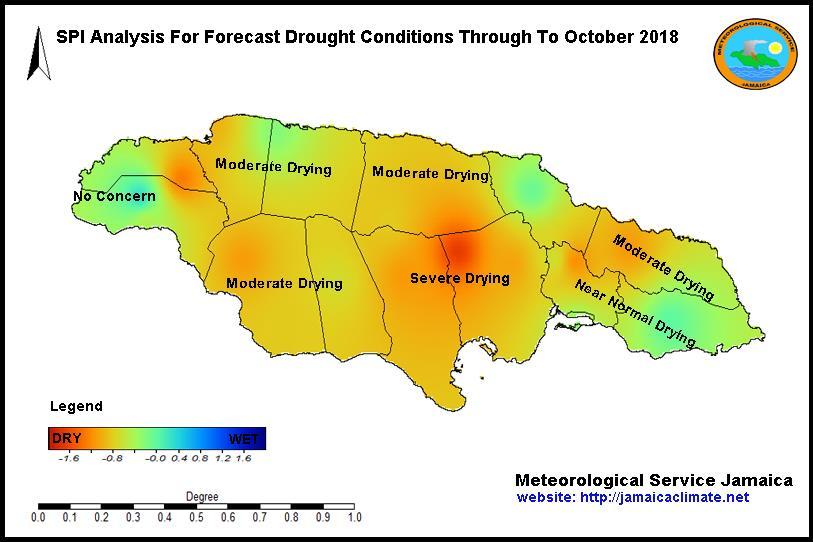 Figure 2: Forecast Drought Conditions through to October 2018 Seasonal Forecast August to October 2018 The MSJ makes seasonal climate forecasts using the Climate Predictability Tool (CPT).