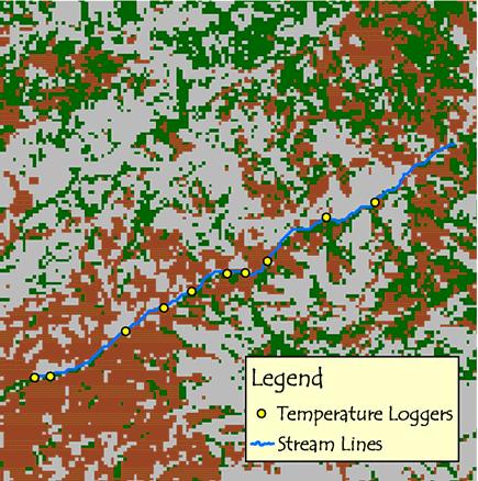 Raster Extraction Use stream lines to extract cover types ArcGIS Spatial Analyst Select a thread of pixels that