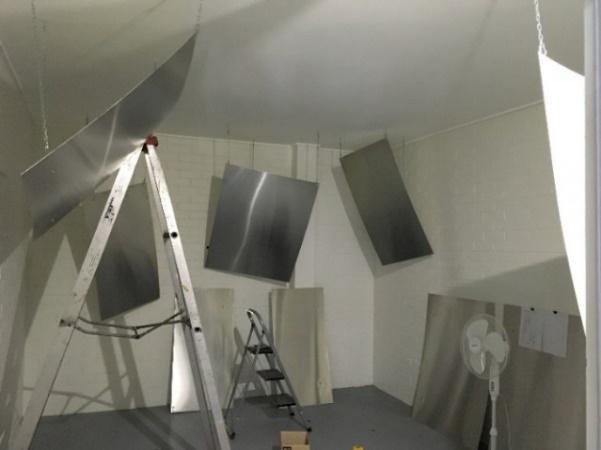 Two PVC pipes, which were for ventilation to the spaces below the reverberation room, were wrapped with Soundlag 4525C and boxed with 9 mm thick compressed fibre cement sheeting.