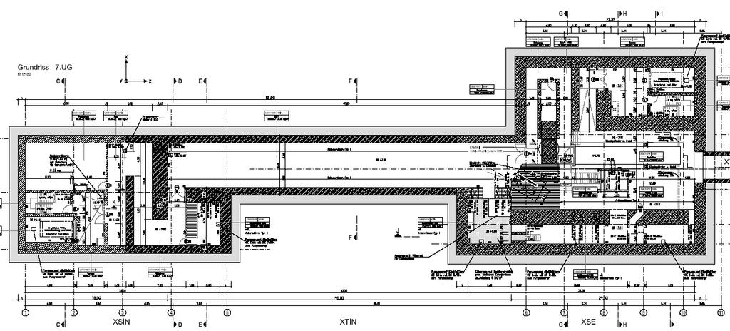 Injector Building Plan Injector is divided by reinforced concrete wall (Shielding) in two unequal parts: - left one is used for injection tuning - in