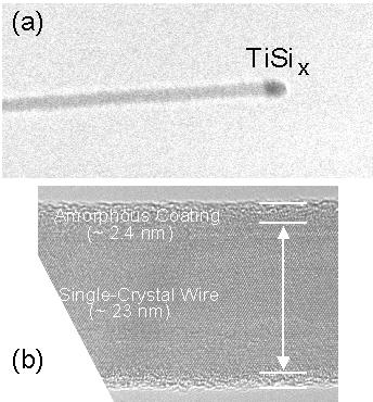 Fig. 3: Atomic-resolution, scanning-tunneling micrograph of self-assembled ErSi 2 nanowire on Si(001).