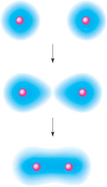 Covalent Bonds Sharing of a pair of valence electrons 1 In each hydrogen atom, the single electron is held in its orbital by its attraction to the proton in the nucleus.