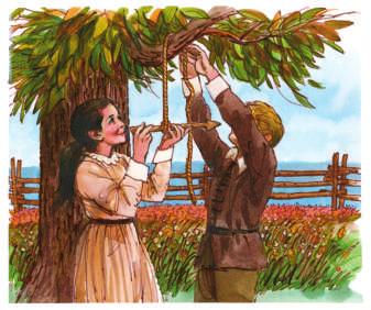 Chapter Four In order to make their own weather vane, Jacob and Sarah first found a piece of rope. They hung the rope over the branch of a small tree that grew in their mother s garden.