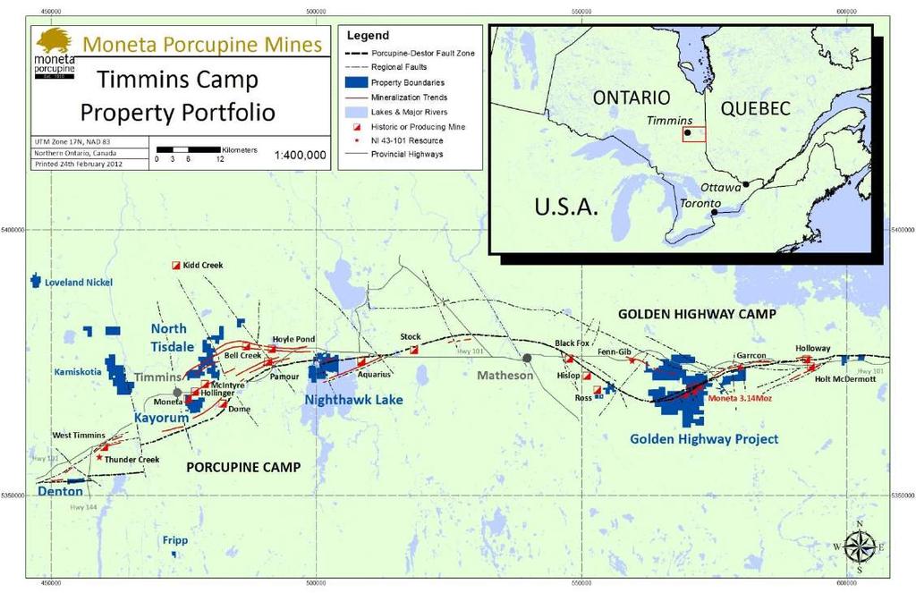 Timmins Gold Camp: A Regional Perspective Moneta owns 100% of five strategic projects in the