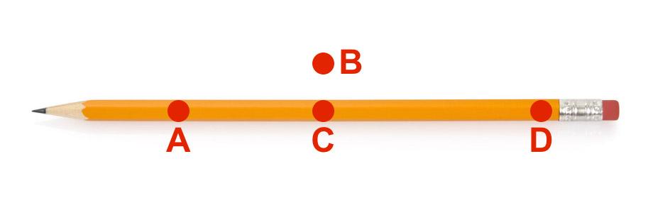Center of Mass Questions Where is the center of mass of this pencil? (A) Location A.