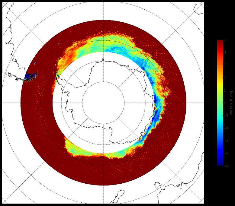 Analysis Monthly map of averaged GPM NRCS as obtained in Ku-Band after detrend for September 2014 Both sea ice-extent