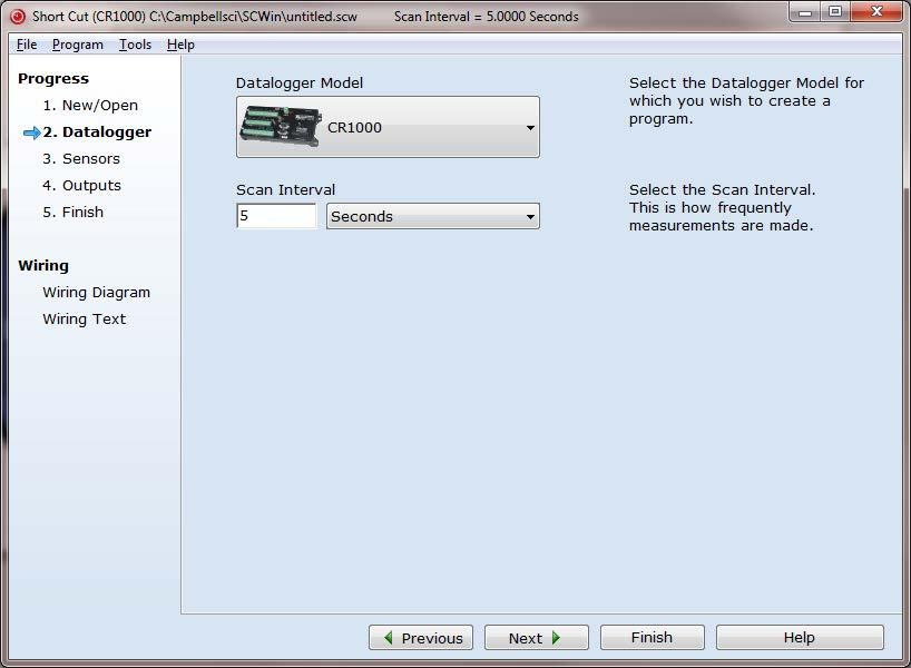 2. Select the Datalogger Model and enter the Scan Interval,