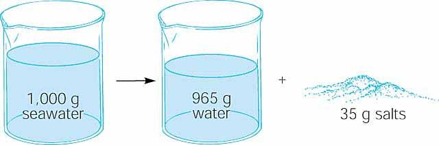 Salinity is defined as the mass of salts dissolved in 1.0 kg of seawater.