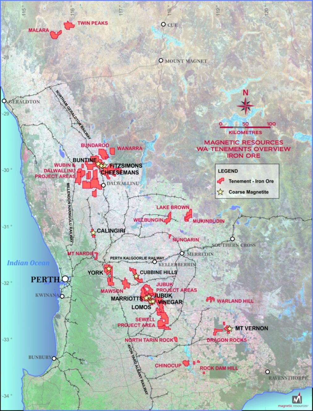 Figure 1 Location map of the York and other coarse magnetite projects SUMMARY Magnetic Resources (MAU) has completed a road side prospecting reconnaissance rock chip grab sampling program in the York
