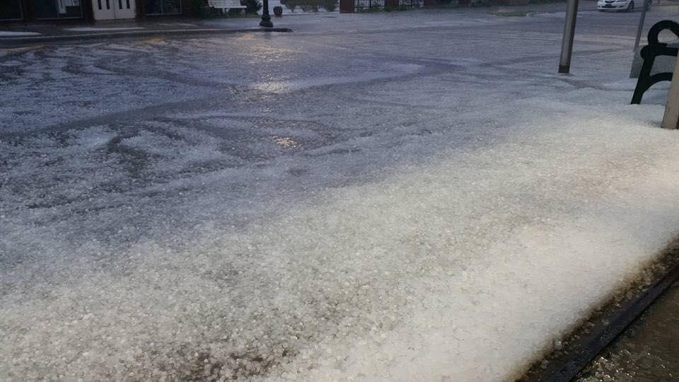 Pictured above is a hail covered street in Greencastle after sunset on May 1.