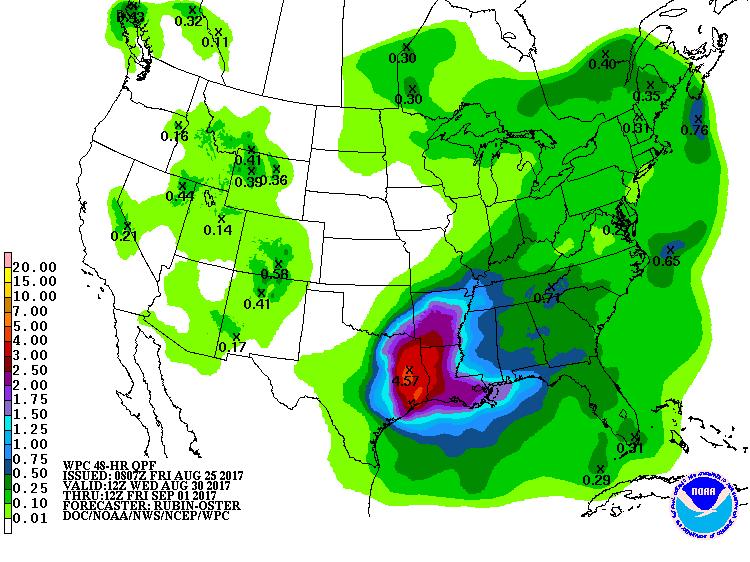 Forecast & Rainfall: Wednesday & Thursday Harvey should