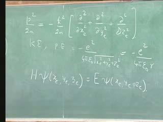 (Refer Slide Time: 33:08 min) Then the Schrödinger equation is obviously the equation that we want to solve H si which is now a function of the electron position (x e, y e, z e ) = E, the constant