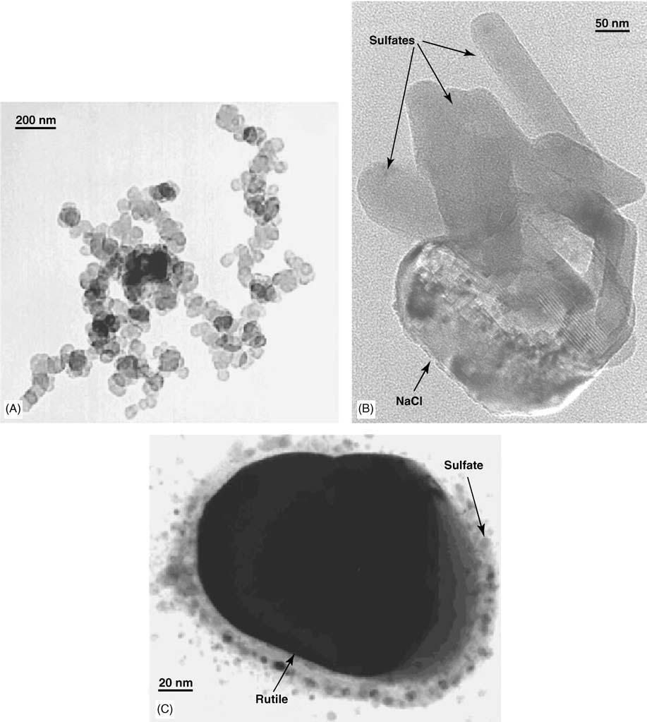 AEROSOLS / Observations and Measurements 21 Figure 2 Photographs of atmospheric particles obtained by transmission electron microscopy. (A) Chain agglomerate soot particle.