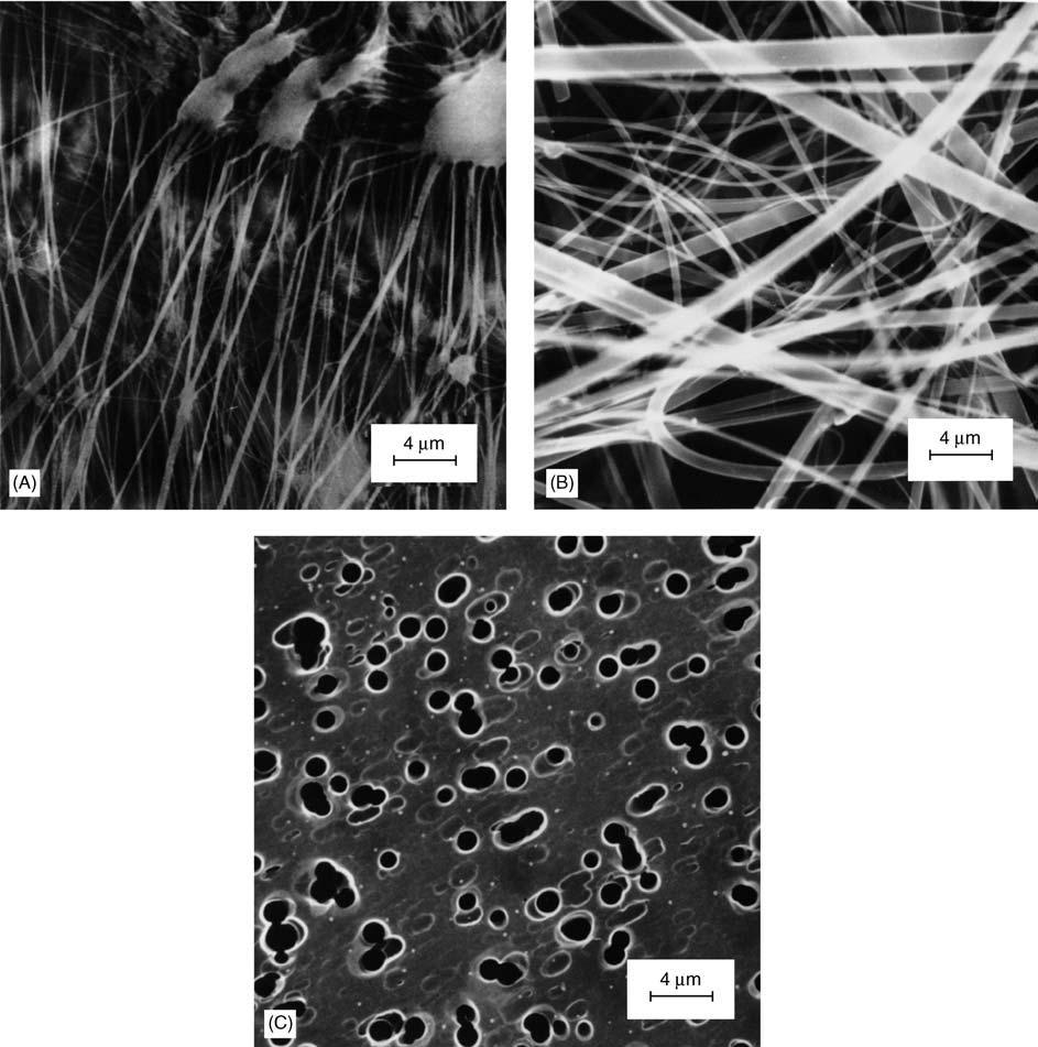 AEROSOLS / Observations and Measurements 23 Figure 4 Electron micrographs of several types of filter media commonly used to sample atmospheric particles.