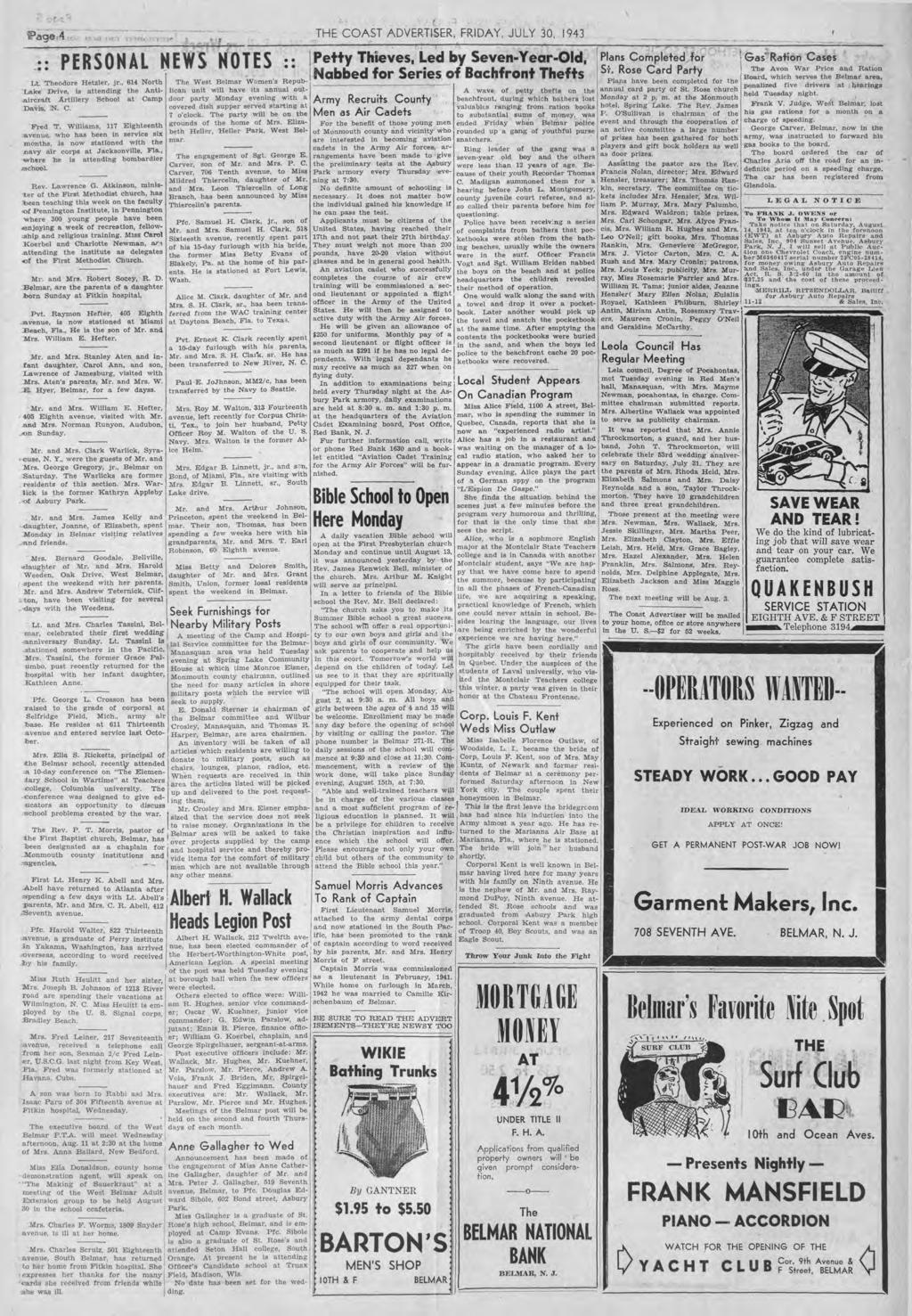 Page A 9 THE COAST ADVERTISER. FRIDAY, JULY 30, 1943 PERSONAL NEWS NOTES L t. T h e o d o r e H e tz le r, jr.