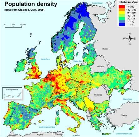 ) Population density (+ road network +