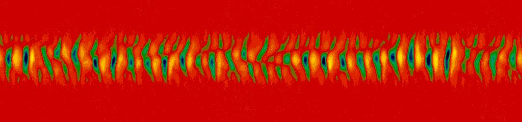 FIG. 3. E z /E 0 in the 2D Buneman instability simulation at ω pe,0 t = 60, when electron holes are developed. parallel and perpendicular to the magnetic field.