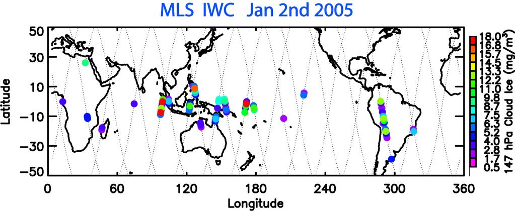 MLS IWC at 147 hpa for January 2 nd 2005 ~1:30 PM small black