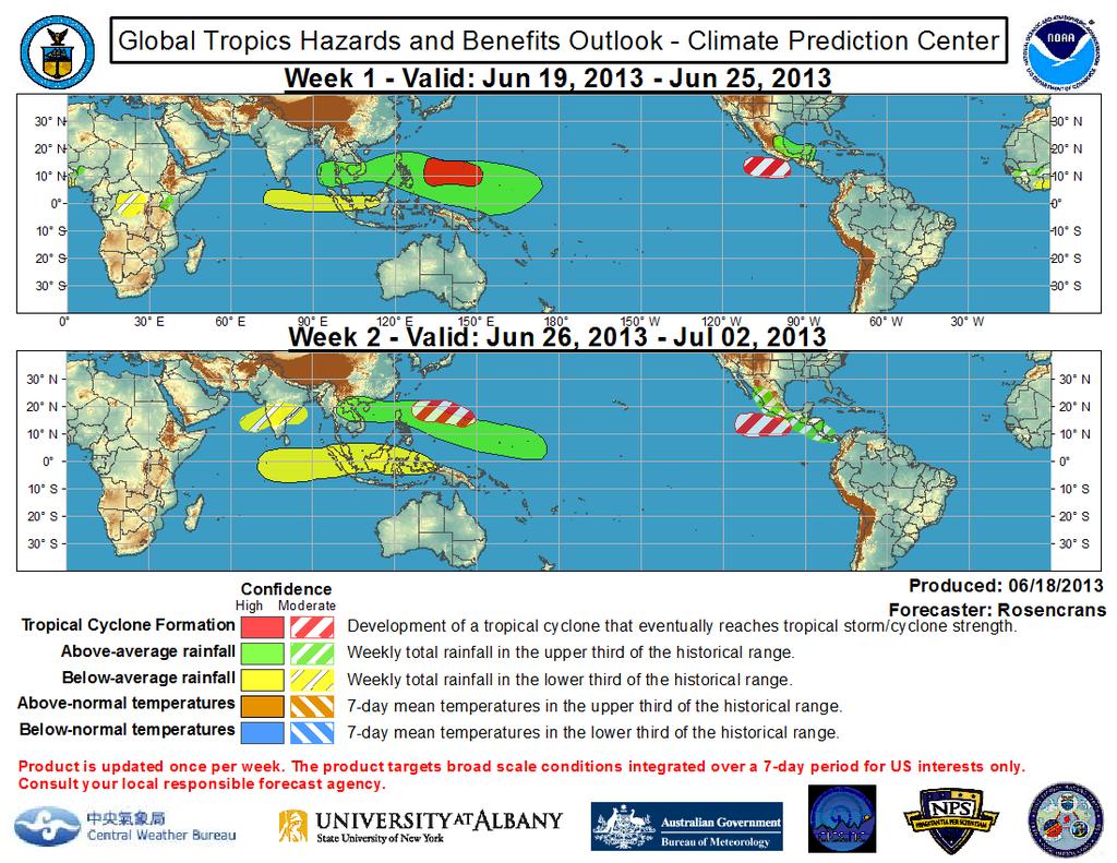 The Week-1 outlook is based on variability associated with the MJO (composites and dynamical model outputs) and on-going tropical cyclone activity.