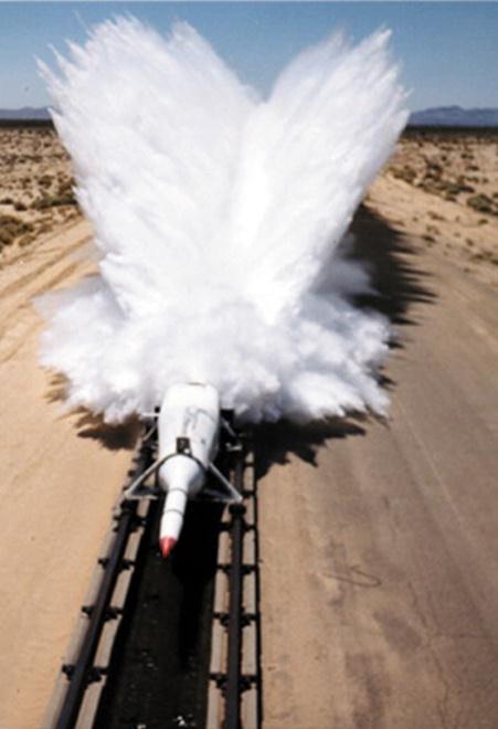 Blast/Impact(3) 12 th International LS-DYNA Users Conference Figure 1. Rocket propelled sled tests of sub systems at NAWC China Lake CA.