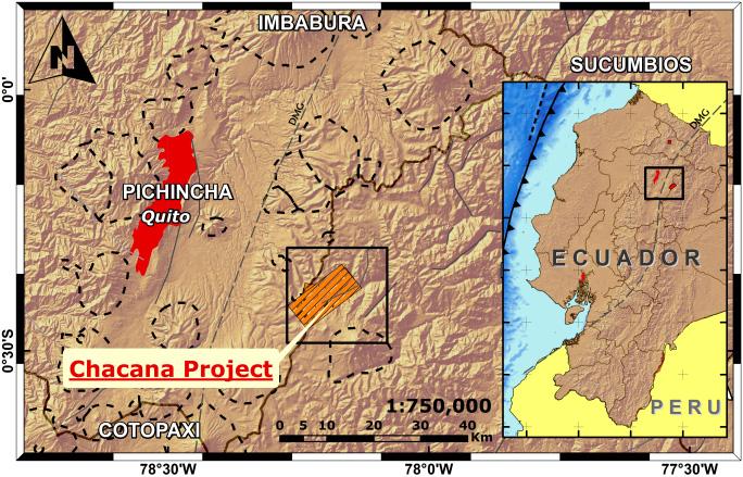 Several Quaternary volcanic centres occur near the Chachimbiro and Chacana projects, shown by black dashed lines in Figures 2 and 3. 2.1 
