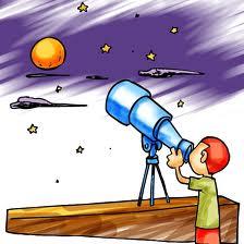 A telescope makes far away objects bigger and closer.