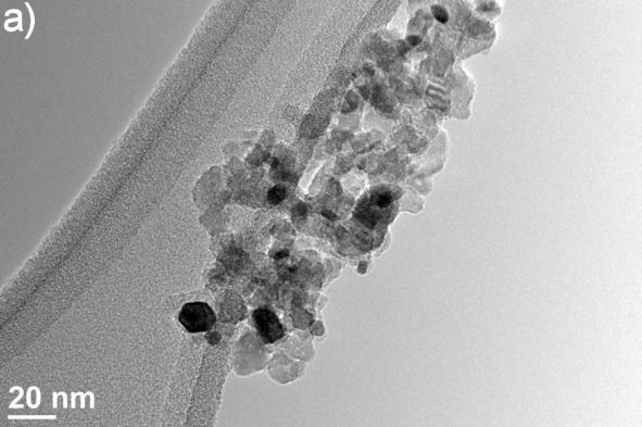 The TEM image a) and the HRTEM (b) of the TiO 2 /Pt nanocomposite.