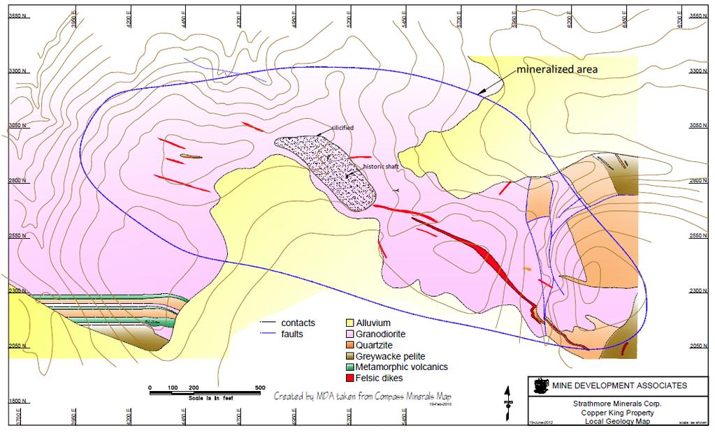 DEPOSIT AREA GEOLOGY u Inferred trace of Copper King fault, east side
