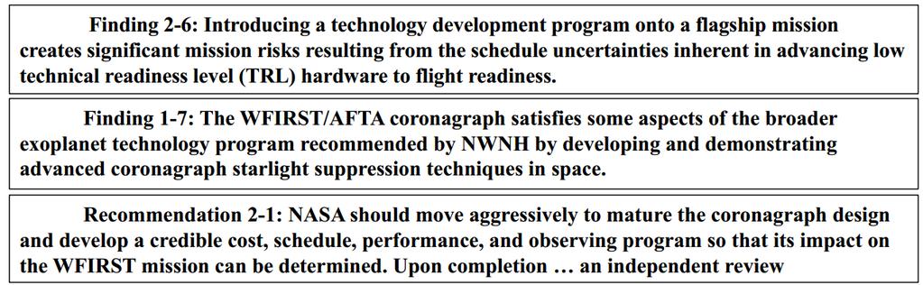 WFIRST-AFTA : NRC REVIEW ON CORONOGRAPH US National Research Council review Performed