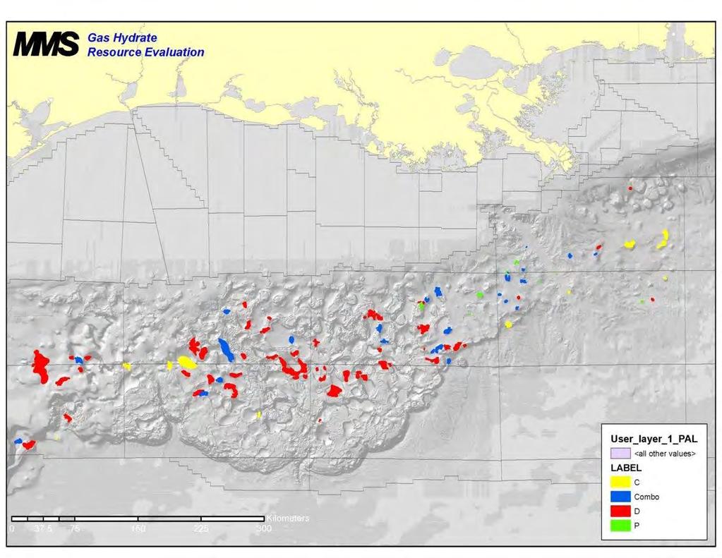 Seismic indicators of Hydrates in Gulf of Mexico MMS has identified 100+ thus far X JIP Leg I drill site (2005) JIP Leg