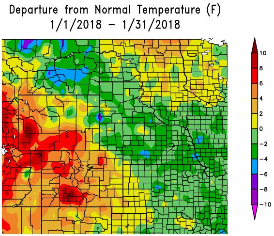 occurred over northern Montana, while warmer-than-normal temperatures have been present in the Rocky Mountains in central and southern Wyoming, and Colorado. Figure 5.