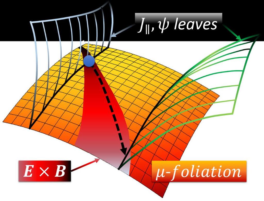 DIFFUSION ON A FOLIATED PHASE SPACE Conservation of adiabatic invariants foliates phase space: particle motion is constrained on leaves [11,12].