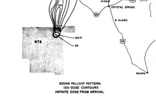 Figure 5. Integrated Fallout Pattern, Sedan Source: From Teller et al., Fig. 3.14, p. 110. Some of the fallout-induced dose rate near ground zero could be quite high.