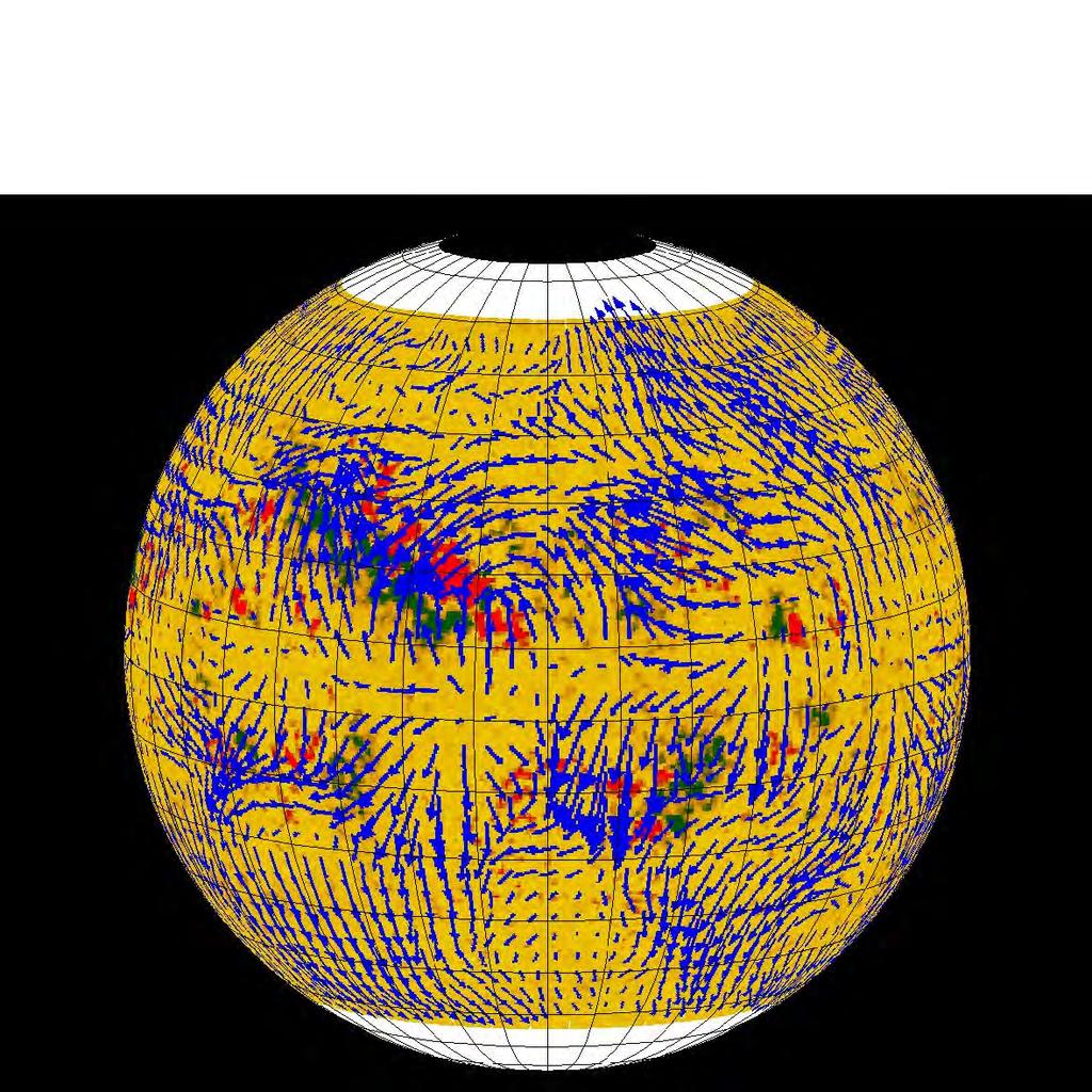 Solar Weather Map A global weather map of the Sun showing magnetic patterns and wind flow at a depth of 2,000 km below the solar surface in