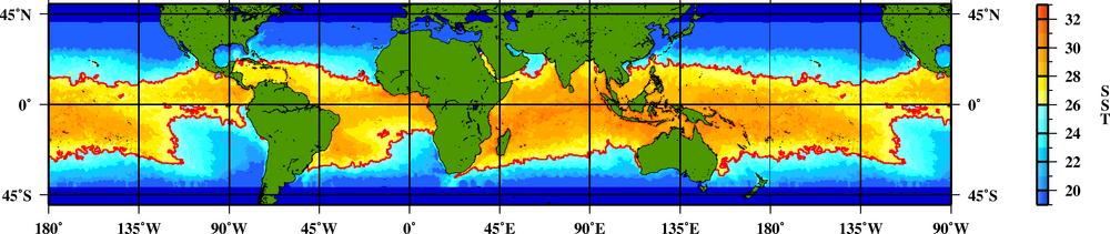 1. Ocean Temperature > 26 C Top: March 1, 2010, Bottom: September