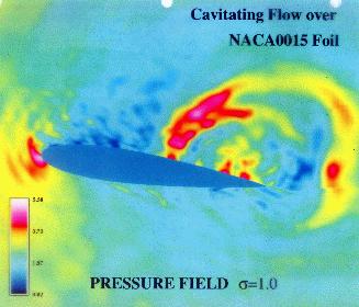 The vorticity field clearly shows that the jet, having positive vorticity indicated by red, breaks up the sheet cavity and raps around the cloud cavity.