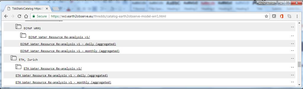 Select the Model Datasets Water Resources Re Analysis V1 (using forcing V0) option.