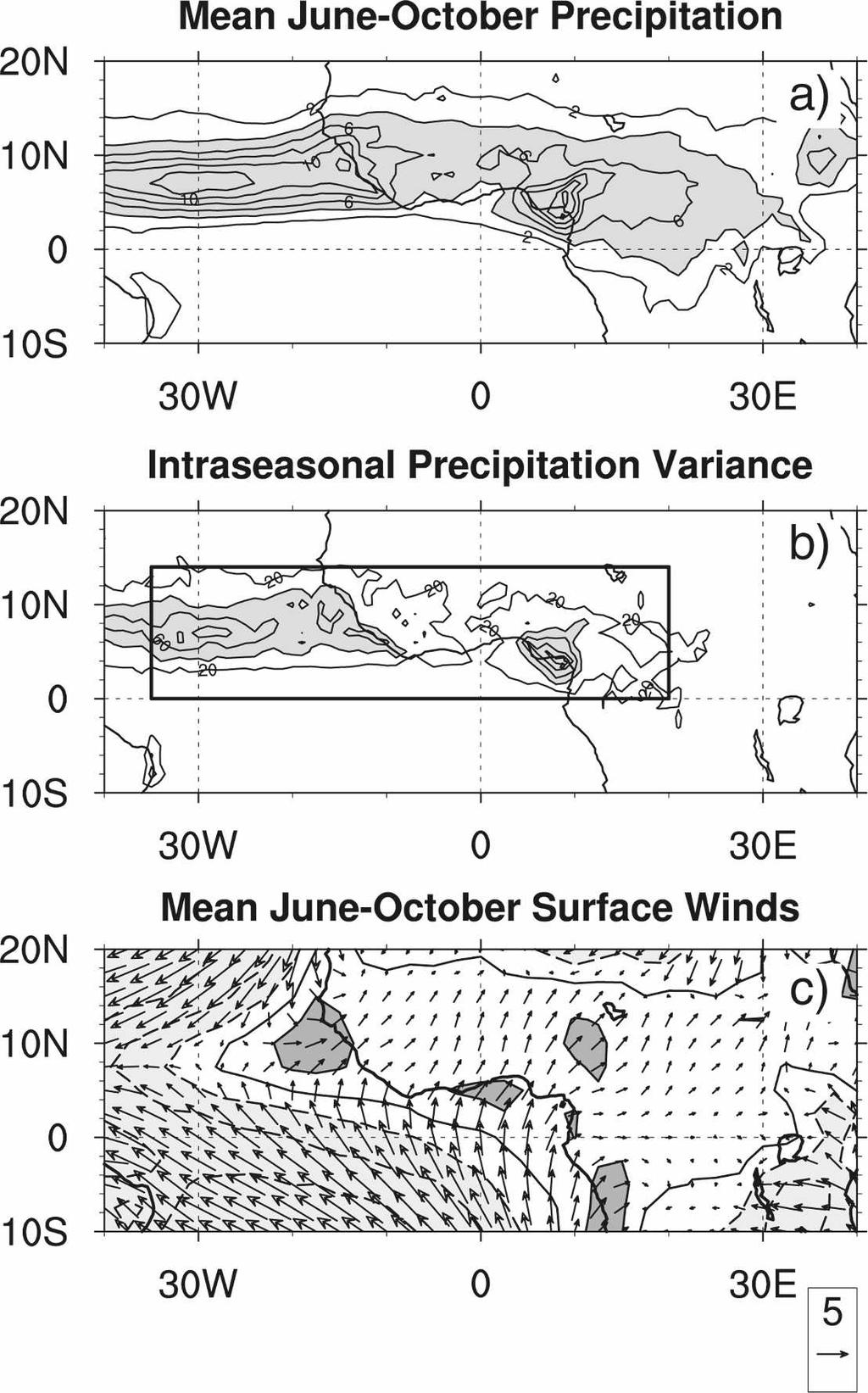 15 JUNE 2008 M A L O N E Y A N D S H A M A N 2901 Figure 1c shows mean June October surface winds from NCEP reanalysis during the period 1998 2006. As with other monsoonal regimes (e.g., east Pacific, Xie et al.