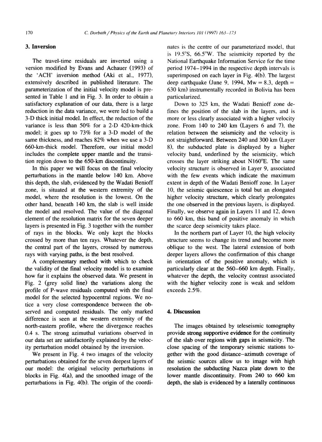 170 C. Dorbath / Physics of the Earth and Planeta O' Interiors 101 (1997) 163-173 3.
